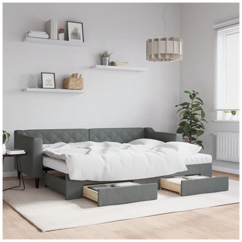 Divano Letto Estraibile Cassetti Grigio Scuro 80x200cm Tessuto - Foto 2