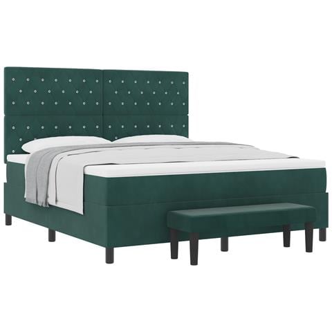 Letto a Molle con Materasso e Panca Verde Scuro 180x200 cm Velluto - Foto 1