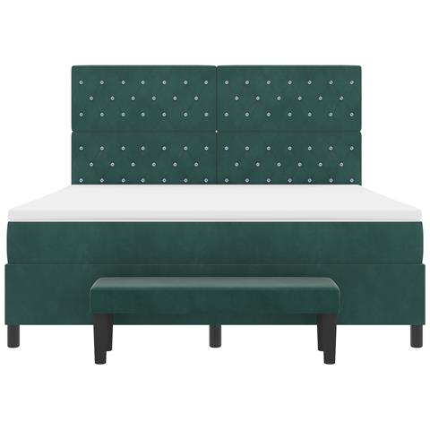 Letto a Molle con Materasso e Panca Verde Scuro 180x200 cm Velluto - Foto 9