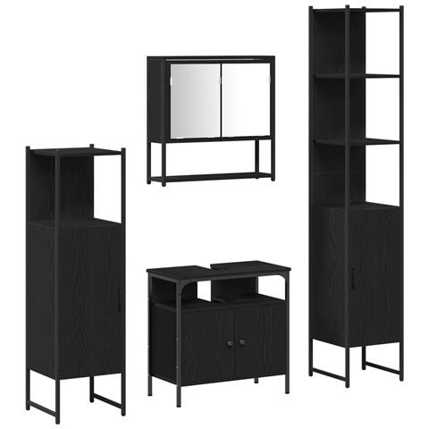 Set di mobili per bagno in 4 pezzi in legno ingegnerizzato effetto rovere nero - Foto 1