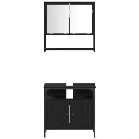 Set di mobili per bagno in 4 pezzi in legno ingegnerizzato effetto rovere nero - Foto 9