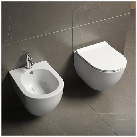 Sanitari Sospesi Salvaspazio Wc E Bidet In Ceramica Copriwater Soft-close Levante Bianco - Foto 1