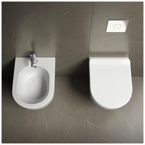 Sanitari Sospesi Salvaspazio Wc E Bidet In Ceramica Copriwater Soft-close Levante Bianco - Foto 2