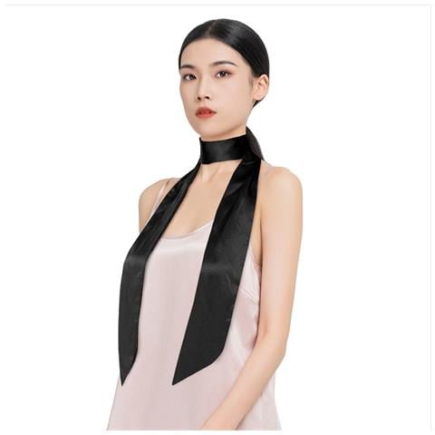 Elegante Sciarpa Lunga In Pura Seta Di Gelso Al 100% - Accessorio Di Moda Versatile Black - Foto 2