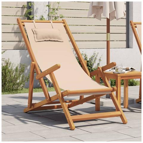 Sedia da Spiaggia Pieghevole Beige Legno di Eucalipto e Tessuto - Foto 2