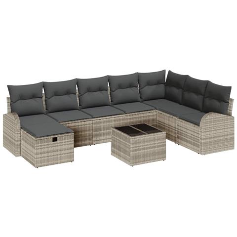 Set Divano da Giardino 9 pcs Grigio chiaro Poly Rattan - Foto 1