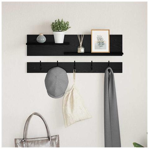 Appendiabiti a muro con lo scaffale Rovere nero 90 x 15 x 36 cm - Foto 2