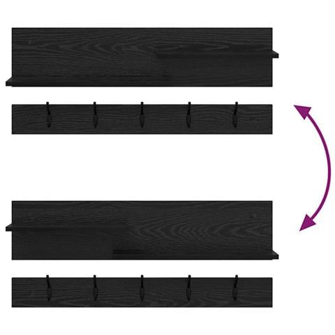 Appendiabiti a muro con lo scaffale Rovere nero 90 x 15 x 36 cm - Foto 9