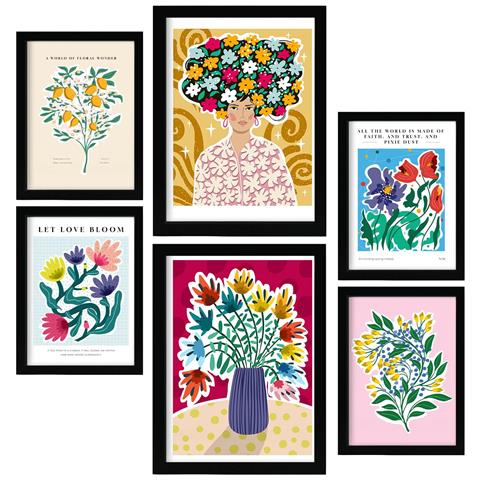 Set Di 6 Stampe Impressionanti Dipinti Decorativi Della Galleria D'arte Astratta Per Il Tuo Soggiorno, Stampe Artistiche Da Parete Per La Casa A3 & A4 Cornice Nera - Foto 1