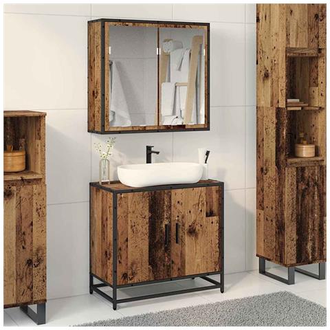 Set di mobili per il bagno con lo scaffale 2 pcs Legno vecchio - Foto 2