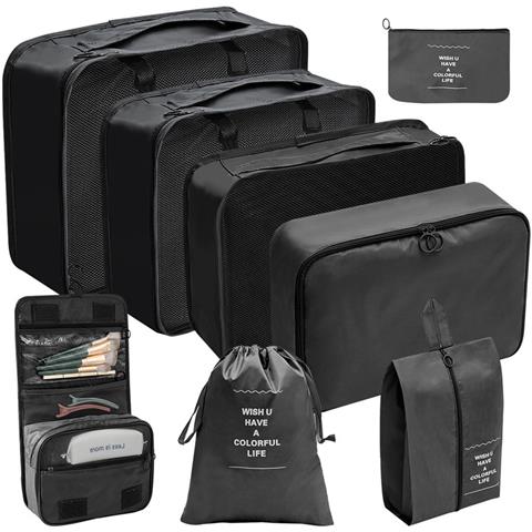 Set Da 8 Pezzi Per L'organizzazione Dei Viaggi - Nero - Foto 1