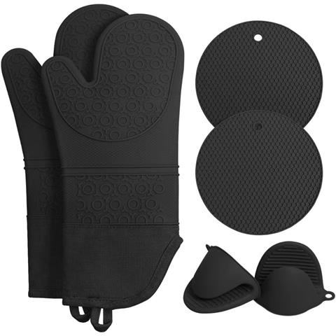Set Di Guanti Da Forno In Silicone Da 6 Pezzi: Presine Resistenti Al Calore, Essenziali Per La Cucina Black - Foto 1