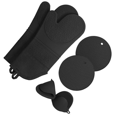 Set Di Guanti Da Forno In Silicone Da 6 Pezzi: Presine Resistenti Al Calore, Essenziali Per La Cucina Black - Foto 2