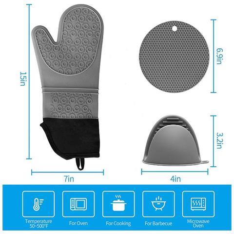 Set Di Guanti Da Forno In Silicone Da 6 Pezzi: Presine Resistenti Al Calore, Essenziali Per La Cucina Black - Foto 7