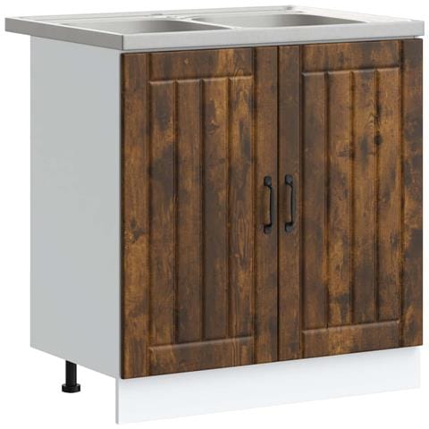 Mobiletto per lavabo Lucca 2 pcs Rovere fumé Legno multistrato - Foto 1