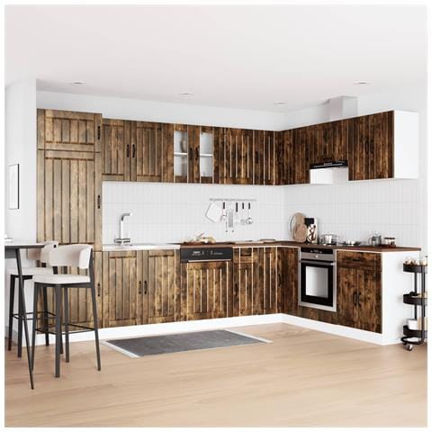 Mobiletto per lavabo Lucca 2 pcs Rovere fumé Legno multistrato - Foto 2