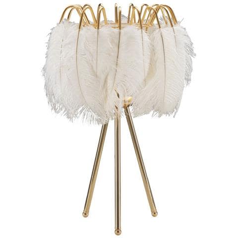 Lampada Da Tavolo Feather Stand Con Piume Bianche E Treppiede Oro - Foto 1