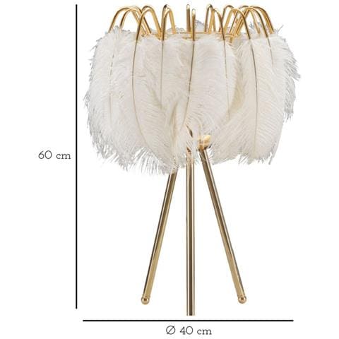 Lampada Da Tavolo Feather Stand Con Piume Bianche E Treppiede Oro - Foto 6