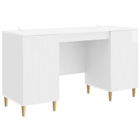 Scrivania Bianco Lucido 142,5 x 50 x 75 cm Legno ingegnerizzato - Foto 1