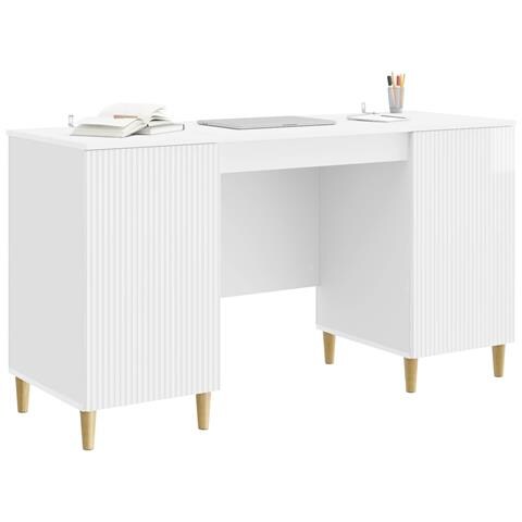 Scrivania Bianco Lucido 142,5 x 50 x 75 cm Legno ingegnerizzato - Foto 2