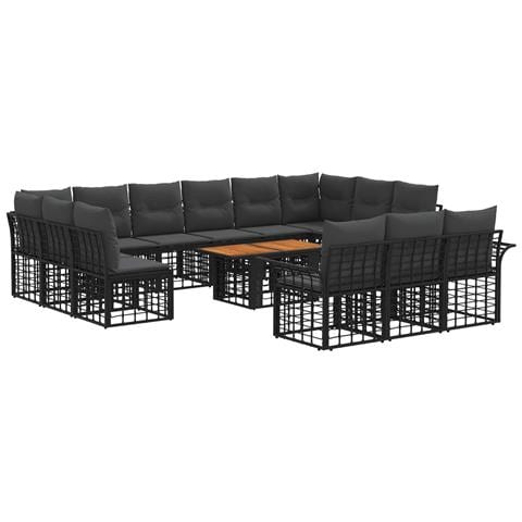 Set Divano da Giardino 14 pz Nero e Grigio scuro polyrattan - Foto 1