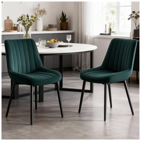 Set Di 2 Sedie Da Pranzo Seduta Imbottita 50x56x83cm - Verde - Foto 2