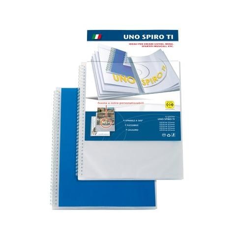 Copertina UNO SPIRO - A4 - 210 mm Larghezza x 297 mm Lunghezza Dimensione Foglio - 10 Pockets - Polipropilene - Blu - 40 Pezzo - Foto 1