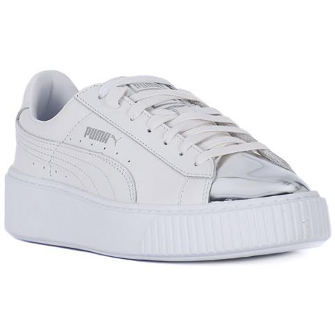 puma basket platform bianche e rosa