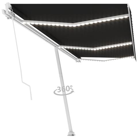 Tenda da Sole Retrattile Manuale con LED 600x300 cm Antracite - Foto 1