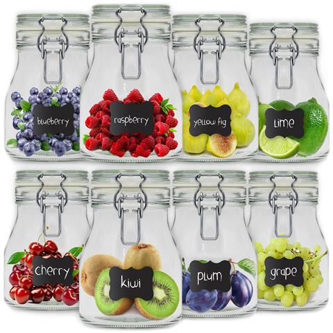 CREATIVE HOME 8 X Barattoli Vetro Ermetici | 8x750ml | Set Vasetti Contenitore Cucina Con Coperchio Per Sale Zucchero Caffe Biscotti | Barattoli Porta-spezie | 12 Etichette Lavagna Adesive + Gessetto