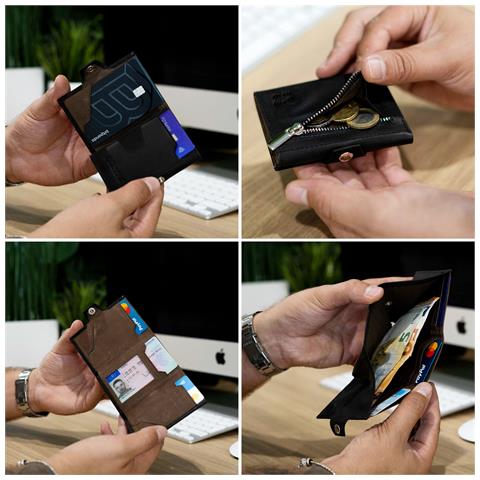 Portafoglio da uomo in pelle premium, ""Genius"", Nero /Marrone - Foto 2