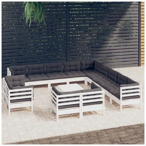 Set Divani Da Giardino 14 Pz Con Cuscini Bianchi Legno Di Pino - Foto 2