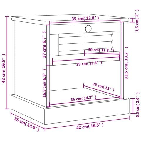 Comodino VIGO Bianco 42x35x42 cm in Legno Massello di Pino - Foto 2