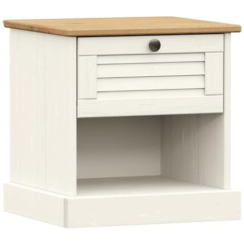 Comodino VIGO Bianco 42x35x42 cm in Legno Massello di Pino - Foto 1