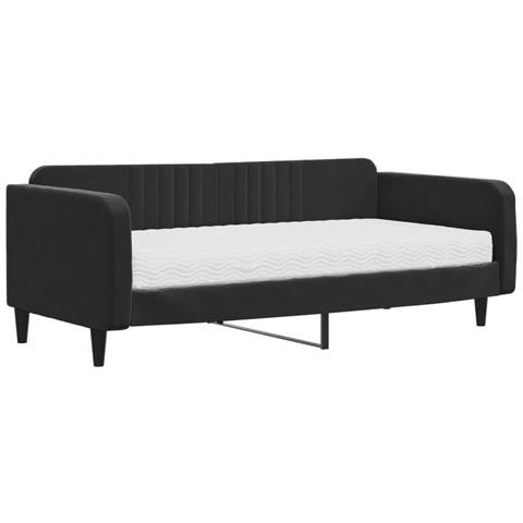 Divano Letto Con Materasso Nero 100x200 Cm In Velluto - Foto 1
