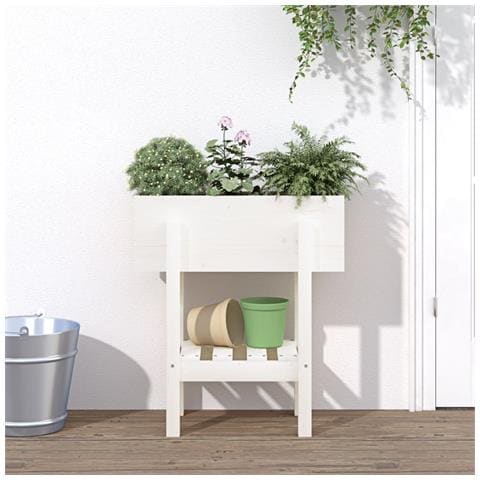 Fioriera Da Giardino Bianca 62x30x69 Cm Legno Massello Di Pino - Foto 1