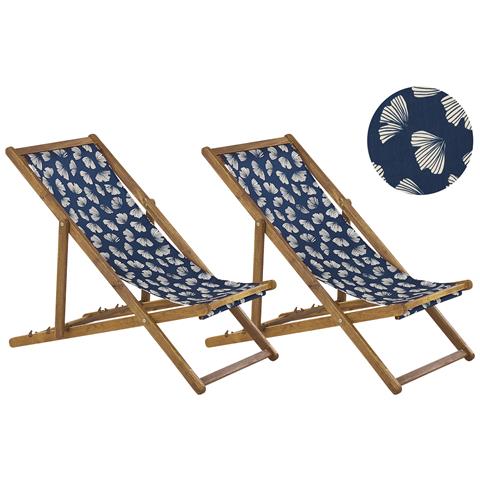 Set Di 2 Sedie A Sdraio Legno Acacia Chiaro Motivo Farfalle Beige E Blu Anzio - Foto 7