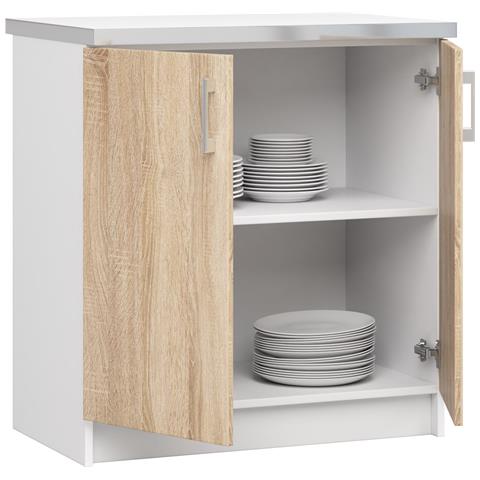 Mobile cucina modulare con piano di lavoro LIMA, 2 ante, 80x44,5x82 cm, Colore Bianco e Sonoma Quercia - Foto 2