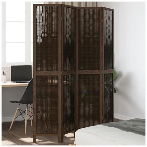 Divisorio Ambienti 4 Pannelli Marrone Scuro Massello Paulownia - Foto 1
