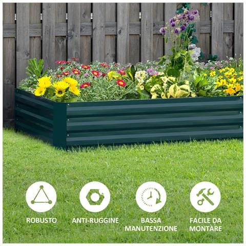 Letto Per Orto Rialzato In Metallo Da Esterno, Portapiante Per Fiori Ed Erbe, 241x90,5x30cm - Foto 6