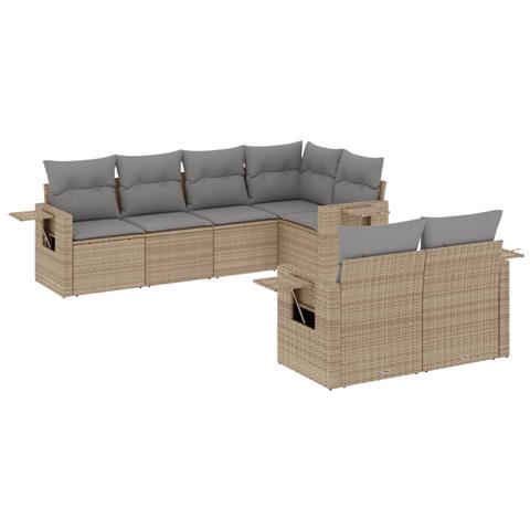 Set Divani da Giardino 7 pz con Cuscini Beige in Polyrattan - Foto 1