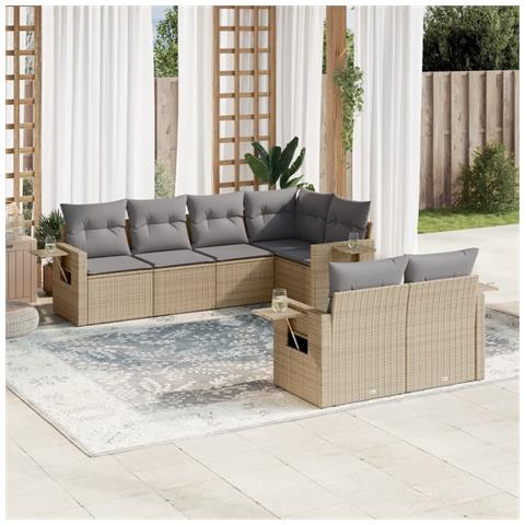 Set Divani da Giardino 7 pz con Cuscini Beige in Polyrattan - Foto 2