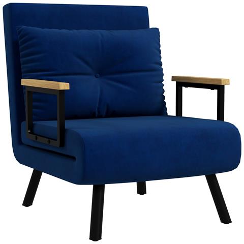 Poltrona Letto 3 in 1 con Schienale Reclinabile e Cuscino, in Tessuto Effetto Velluto, 63x73x81 cm, Blu - Foto 1