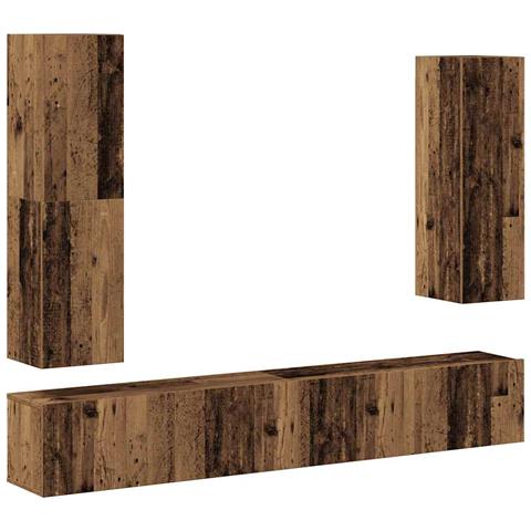 Set Mobile Tv 4 Pz Montato A Parete Legno Antico In Truciolato - Foto 2