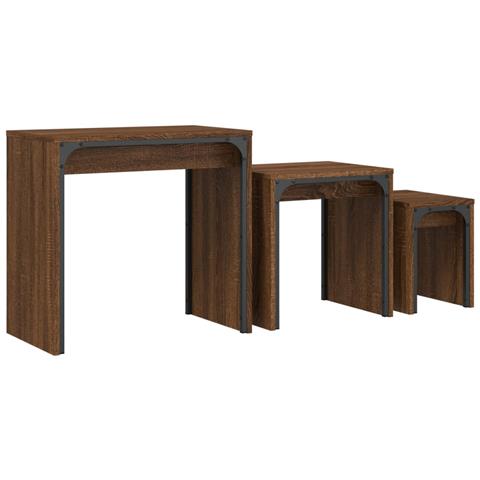 Tavolini Impilabili 3 Pz Rovere Marrone In Legno Multistrato - Foto 1