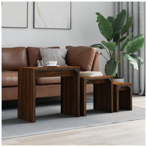 Tavolini Impilabili 3 Pz Rovere Marrone In Legno Multistrato - Foto 8