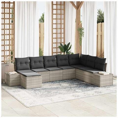 Set Divano da Giardino da 8 pezzi con Cuscini Grigio Chiaro in Rattan Polietilene - Foto 2