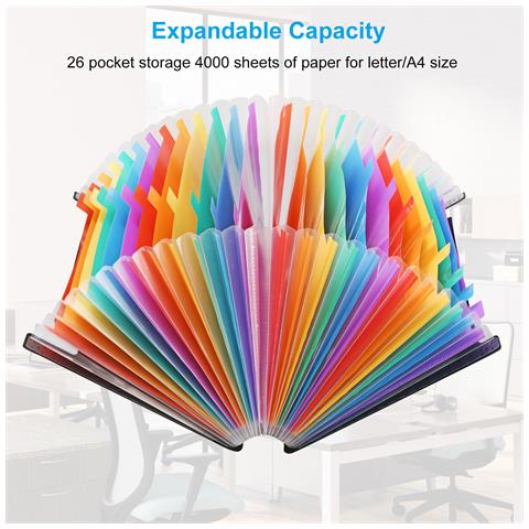 Cartella Espandibile Da 25 Tasche, Organizer Per File A Fisarmonica Arcobaleno - Foto 2