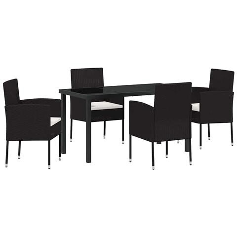 Set da Pranzo per Giardino con cuscino 5 pcs Nero Poly Rattan - Foto 1