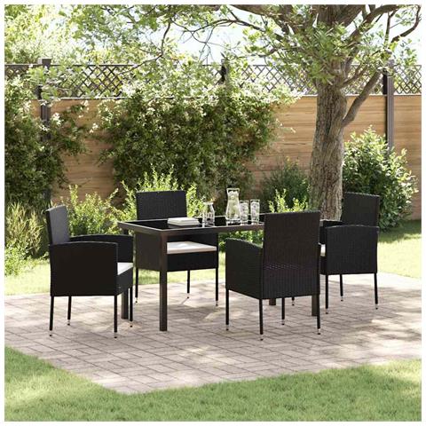 Set da Pranzo per Giardino con cuscino 5 pcs Nero Poly Rattan - Foto 2